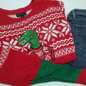 Ugly Christmas sweater with dinosaur